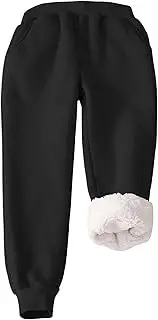 [Flygo] Girls Boys Fleece Joggers Sweatpants Sherpa Lined Winter Warm Elastic Waist Jogger Pants with Pockets