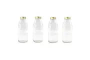 4 x 1L Glass Conserve Jar Sauce Bottle Kitchen Juice Lolly Jam Storage Canister