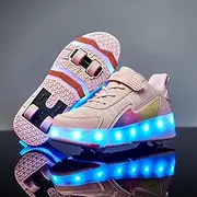 [EMDPBD] Roller Shoes USB Charge Girls Boys Sneakers with 4 Wheels, LED Light Up Roller Skates Shoes for Best Gift,Pink-5.5BigKid