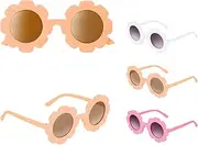 [Sibba] 3 Pieces Round Flower Sunglasses For Kids Girls Boys Toddler Baby Cute Glasses Kit Vibrant Colorful Eyewear Junior Children Outdoor Beach Holiday Party Favors Gifts, Beige/Pink/White, One Size