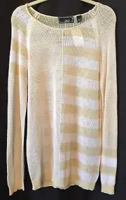 NEW 262.5 White Beige Tunic Knit Sweater Top Stripe NWT $88 Large L Matte Rayon