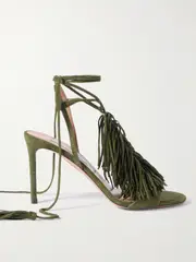 [Aquazzura] Aquazzura - Gytane 85 Fringed Suede Sandals - Army green - IT37.5 IT 37.5 Green