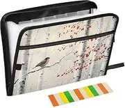 Quteprint 13 Pockets Expanding File Folder with Zipper Closure, Bird on Tree Branch Accordion File Folder with Sticky Labels, Letter Size A4 Papers Expandable File Document Organizer