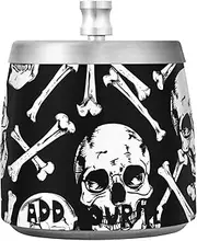 Skull Bones Painted Black and White Stainless Steel Outdoor Ashtray with Lid for Cigarettes Outdoor Table, Cute Non-slip Ashtrays for Cigarettes for Cigar Lovers Smokers
