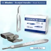 100Pcs Sterile Blades #15 + Blade Remover + #3 Scalpel Handle Medical Craft Lab