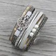 Women Tree Of Life Bracelet Multilayer Leather Bangles Wide Wrap Bracelets 1Pcs