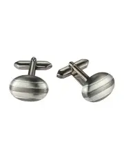 [Cudworth] Rhodium & Gun Metal Plated Striped Oval Cufflinks in Silver
