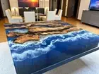 Ocean Wave Square Epoxy Resin Wood Coffee Table Living Room Hotel Furniture