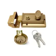 Bronze Laquer Single Cylinder Deadbolt Lock with Night Latch, Holdback Button
