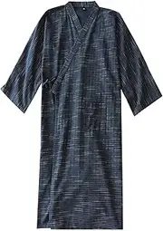 [SIQITECHNO] Men Summer Kimono Bathrobe Long Cotton Yukata Woven Striped Pajamas Loungewear