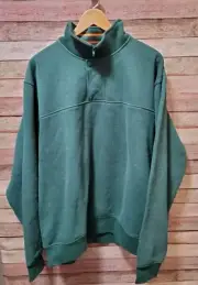 Orvis Men Sweater Sz XL Turtleneck 1/4 Zipper Pullover Long Sleeve Cotton Green
