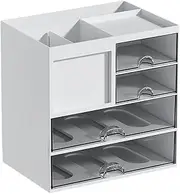 TOMVAES Desk Organzier with Drawers, Makeup/pen Organizer Box, 3 Drawers Plastic Stationary Storage Organzier, Desktop Desk Storage Drawers for Office Supplies, School, Home