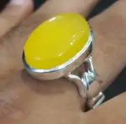 Hussaini Agate Ring Natural Yellow Aqeeq Stone Engraved with "SHAH-E-KARBALA"