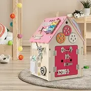 HONEY JOY Kids Wooden Busy House Toy, Montessori Play House w/Sensory Games & Interior Storage Space, Educational Learning Toy for Fine Motor Skills, Ideal for Boys & Girls Ages 3 + Years Old