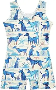 [FRODOTGV] Gemetric Blue Dogs Leotard for Girls Gymnastics Soft 1 Piecing Dance Unitards for Excise, Tumbling Class, Biketards