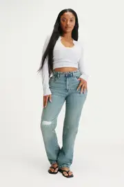 [Cotton On Women] Cotton On Women - Curvy Stretch Straight Jean - Highway blue rip 10 HIGHWAY BLUE RIP