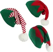 [HAPPYLIVE SHOPPING] 3 Pcs Christmas Knitted Santa Hat Elf Hats Xmas Winter Hats Knit Beanies Soft Adult Skull Cap for Women Men Ski Costume Party