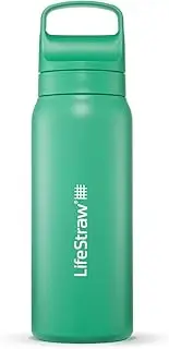 LifeStraw Go Series – Insulated Stainless Steel Water Filter Bottle for Travel and Everyday Use, 24oz Cactus Green