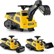 HONEY JOY 3-in-1 Kid Ride on Tractor w/Adjustable Arms, Electric Excavator Bulldozer Toy Road Roller w/Music, 6V Ride on Car Construction Vehicles for Kids 1.5+ Years Old
