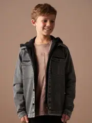 Angel & Rocket Grey Harrison Washed Denim 100% Cotton Jacket With Hood (AK7691) | $92 - $102