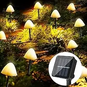 LED Mushroom Solar String Fairy Light Outdoor Garden Patio Landscape Decor Lamp (Warm White, 5)