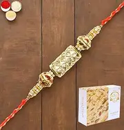 Ghasitaram Gifts Rakhi for Brother Rakhis Online - RM-579 PremiumRakhi with 400 GMS of Soan Papdi