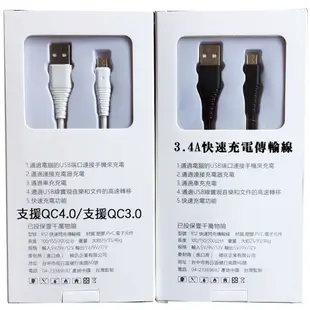 『3.4A Micro 充電線』HTC Desire 700 728 816 820 支援QC4.0 充電傳輸線 快充線