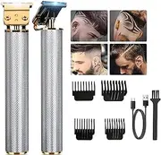Professional Hair Trimmer Clipper, Zero Gapped T-Blade Close Cutting Hair Clippers for Men Rechargeable Cordless Trimmers for Haircut Beard Shaver Barbershop (Black, 4 Combs) (Silver)