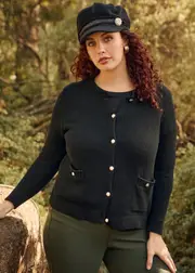 [Virtuelle] Taking Shape Cotton Buttoned Knit Cardigan Size 18 in Black - Plus Size Women's Cardigans Black