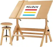 MEEDEN Wood Drafting Table & Stool Set, Artist Drawing Desk with Adjustable Height Drafting Stool, Art Craft Table for Artwork, Graphic Design, Reading, Writing