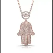 2CT Round Cut Natural Moissanite Hamsa Hand Pendant Charm 14K Rose Gold Plated