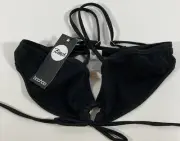 NWT Boohoo Essentials Women's Tie Front Bikini Crop Top Black US Sz 2 UK Sz 6