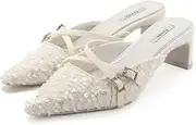RANDA(ランダ) DD35159 Women's Sequins Fringe Mule Pumps, White