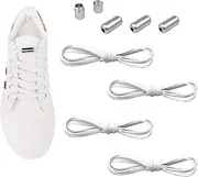 [Ausmenl] (2 Pairs) Elastic No Tie Shoelaces with Metal Buckles,Quick Lazy Metal Lock Laces Shoe Strings,System With Elastic Shoe Laces,One Size Fits All Kids & Adult, Elderly