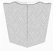Marye-Kelley, Grey & White Fret Pattern Wooden Wastepaper Basket, Silver Trim