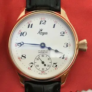 約1970 瑞士 SWISS ARGUS ARNEX Unitas-6498 17石紅肉手上鍊 改款男仕腕表