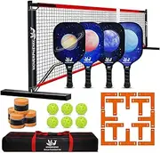 Hoverphenix Pickleball Set with Net, 22 FT Regulation Size Pickle Ball Net System with Fiberglass Paddles Set of 4, Outdoor Pickleballs, Carry Bag for Driveway Backyards