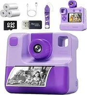 TVYTYAT Instant Print Camera for Kids, 1080P Cameras Instant Print,HD Selfie Digital Video Cameras Toddler 3 Print Paper & 32G Card,Christams Birthday Gifts for Girls Boys Age (Purple)