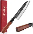 HEZHEN 7” Santoku Knife,Clad Steel Chef Knife, Forged Japanese Style Gyuto Knife