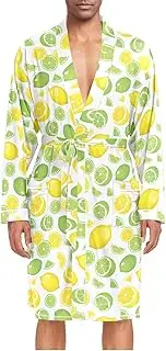 [ZZXXB] Limes Lemon Mens Sleepwear Robe Lightweight Nightgown Long Sleeves Spa Bathrobe with Pockets M-XL