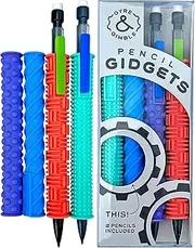 Gyre & Gimble Pencil Gidgets–Textured Silicone Pencil Sleeve for Serene and Silent Fidgeting–Transform Your Ordinary Pencil into a Whimsical Tool of Focus and Tranquility – 4 Sleeves & 2 Pencils