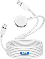 QZVOO 6FT Apple Watch & iPhone 14/13/12 USB C Charger, MFi Certified Magnetic Fast Charging Cable for Apple Watch Series Ultra/9/8/7/6/SE/5/4/3 & iPhone 14/13/12