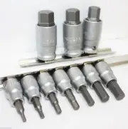 12Pcs SAE 1/2" & 3/8 "Dr Hex Key Bit Socket Set w/Rail Rack Cr-V 1/8” - 5/8”
