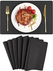 PU Leather Placemats Set of 6 – Waterproof & Heat Resistant Placemat Washable Dining Table Mats for Kitchen Table,Black