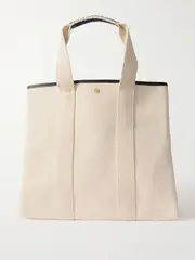 [RUE de VERNEUIL] RUE de VERNEUIL - Large Leather- And Webbing-trimmed Herringbone Canvas Tote - Cream - One size One size Cream