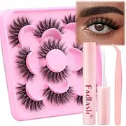 False Eyelashes Kit Natural Black Cat Eye Lashes with Thin Band Wear Comfortable Fake Lashes 5 Pairs Lash Applicator Tool at Home by FADLASH, LZE25