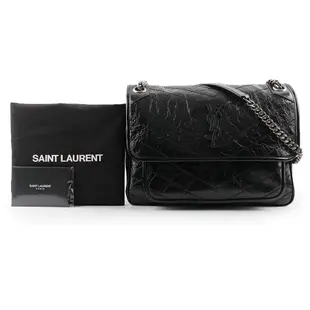 【YSL】小牛皮翻蓋NIKI包/郵差包/中款(28cm)(黑)/平行輸入