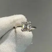 2Ct Asscher VVS1 Moissanite Solitaire Engagement Ring 14k White Gold Plated