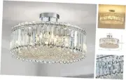 Modern Crystal Chandelier Chrome, Round Semi Flush Mount Ceiling Light