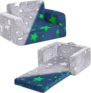 TIITA Tiita Kids Sofa, 2-in-1 Kids Sofa Chair, Convertible Chirldren Couch to Lounger, Flip Out Kids Sofa Chair, Toddler Armrest Chair Bed, Folding Kids Play Sofa for Girl or Boy (Star)